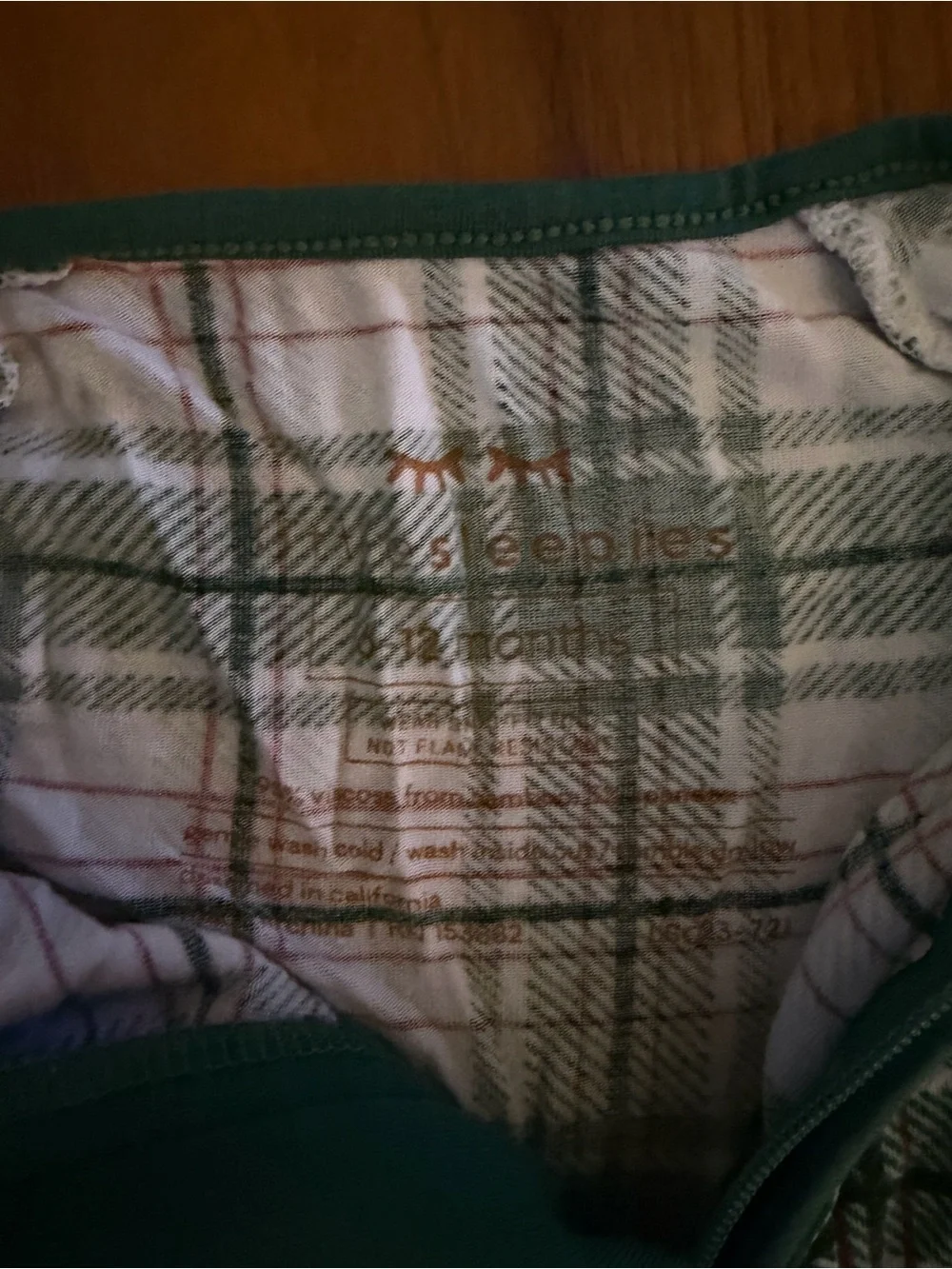 6-12 mos Green Plaid Little Sleepies pajamas